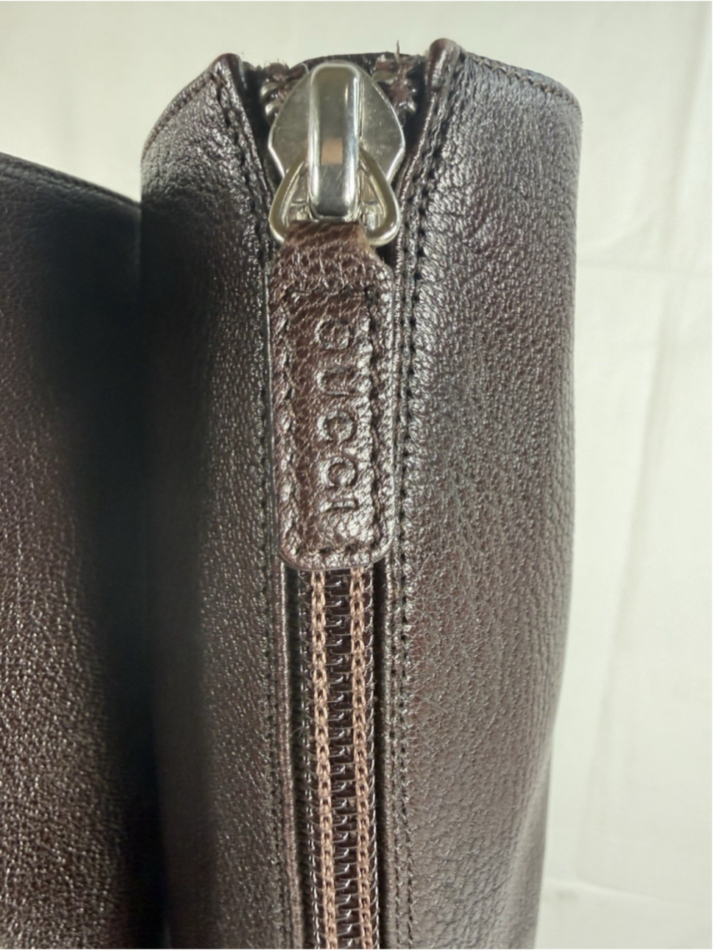 GUCCI dark brown pebbled leather KNEE HIGH pointy toe Boots size 8 B Italy - Picture 5 of 15